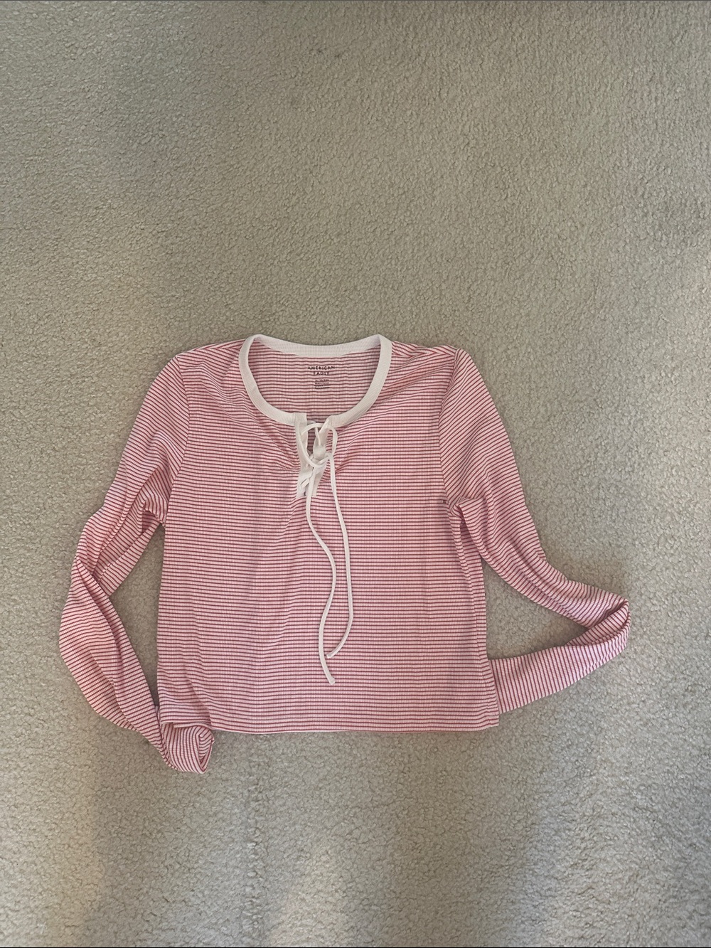 American Eagle Outfitters Pink and White Striped Long Sleeve Tee
